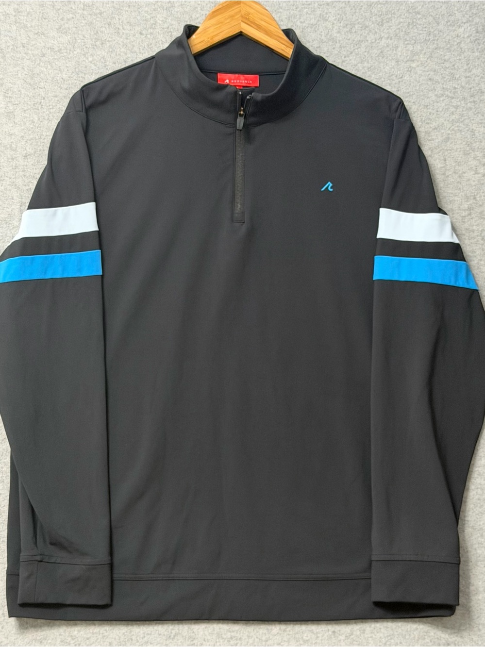 REDVANLY Wilson Quarter Zip Men’s Large Black Golf Pullover Blue White Stripe
